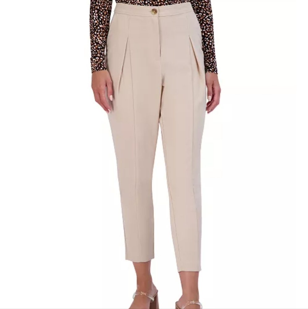 BCBGeneration High Rise Pleated Straight Leg Cream Ankle Pants Small